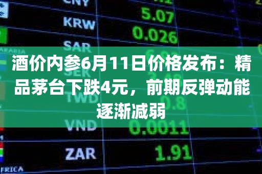 酒价内参6月11日价格发布：精品茅台下跌4元，前期反弹动能逐渐减弱