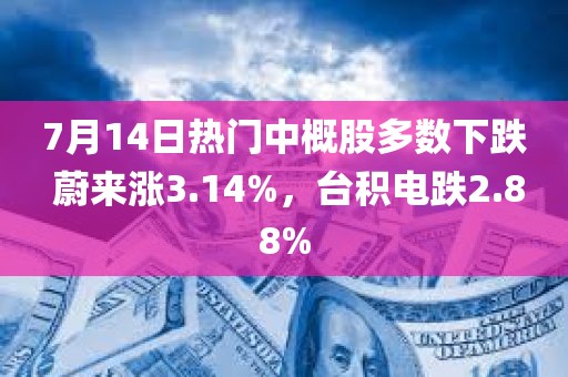 7月14日热门中概股多数下跌 蔚来涨3.14%	，台积电跌2.88%